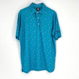 FootJoy Polo Mens M Cookie Print Lisle Golf Shirt Blue Athleisure‎